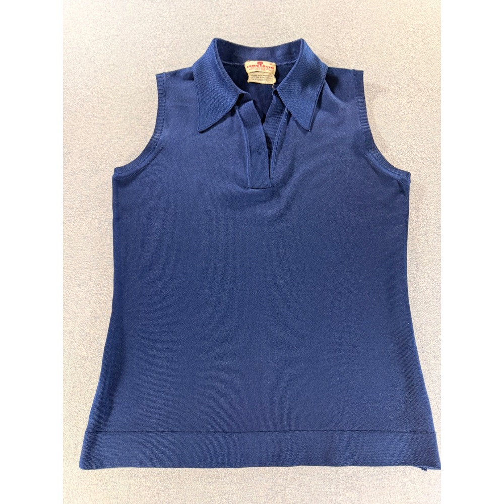 Leon Levin Vintage 70s Navy Blue Sleeveless Polo Golf Top WPL 439 Size M